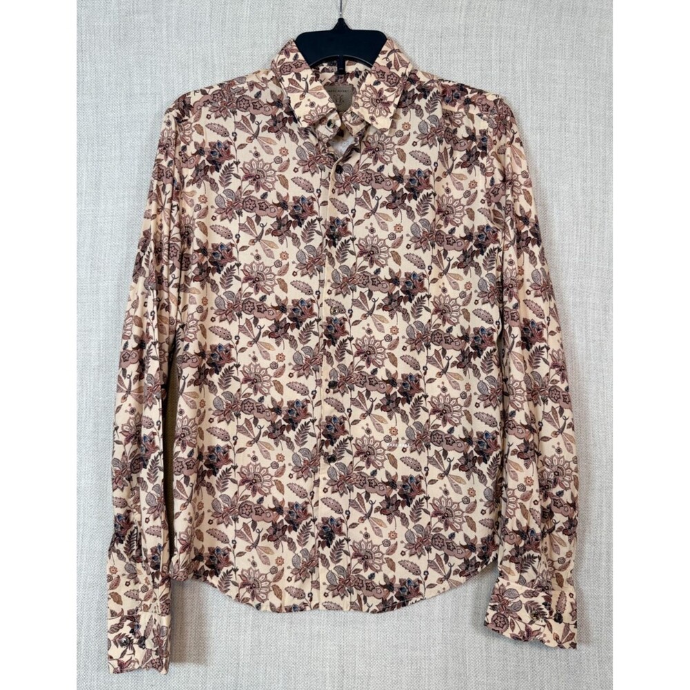 Rare Rabbit Ravel Paisley Button-Up Shirt Long Sleeve Men's S Brown Casual